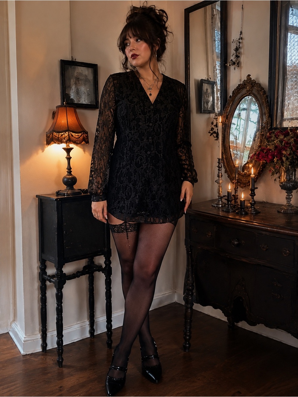 vintage tan jay petite black burnout tunic blouse 12 whimsigoth fosse fairy goth